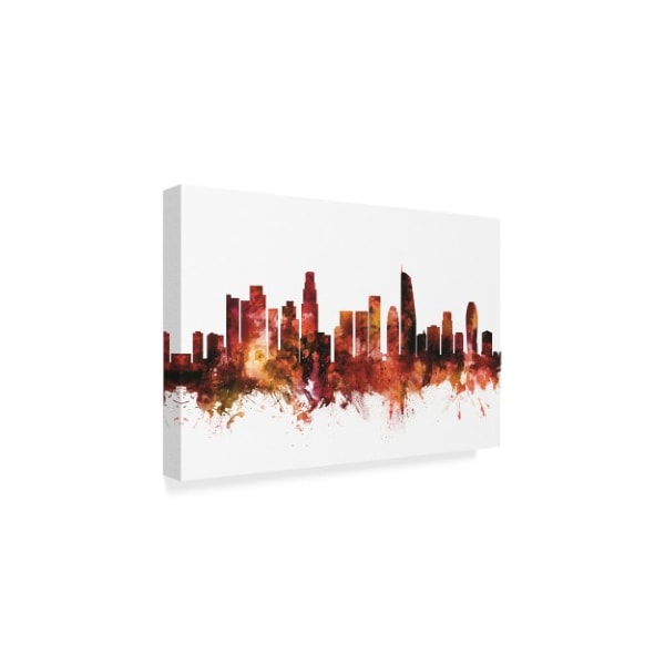 Michael Tompsett 'Los Angeles California Skyline Red Iii' Canvas Art,12x19